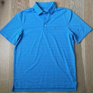 Vineyard Vines Performance Golf Polo - Light Blue, White & Pink Stripes - Size M
